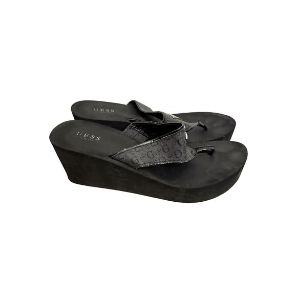 Guess Flip Flops Womens 11 Wedge Sandals Black Logo Platform Slides Retro Y2K - Picture 4 of 7